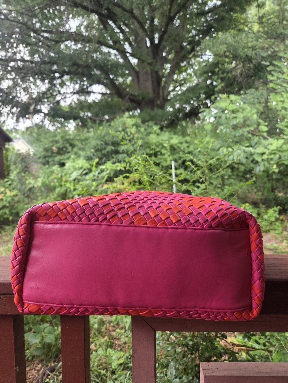 LN Woven Pink & Red Shoulder Tote Bag